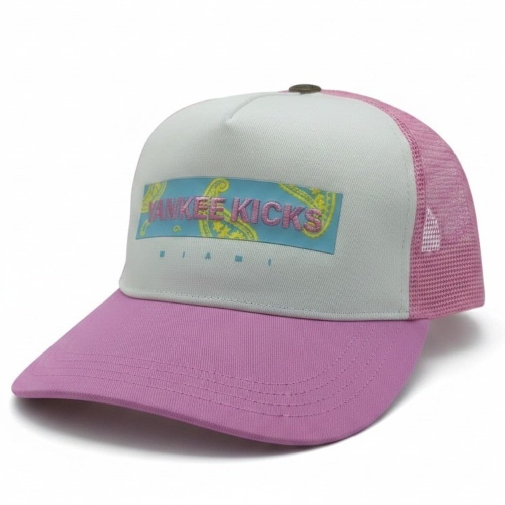 Yankee Kicks Miami Trucker Hat Bright Pink White‎ Mesh Snapback